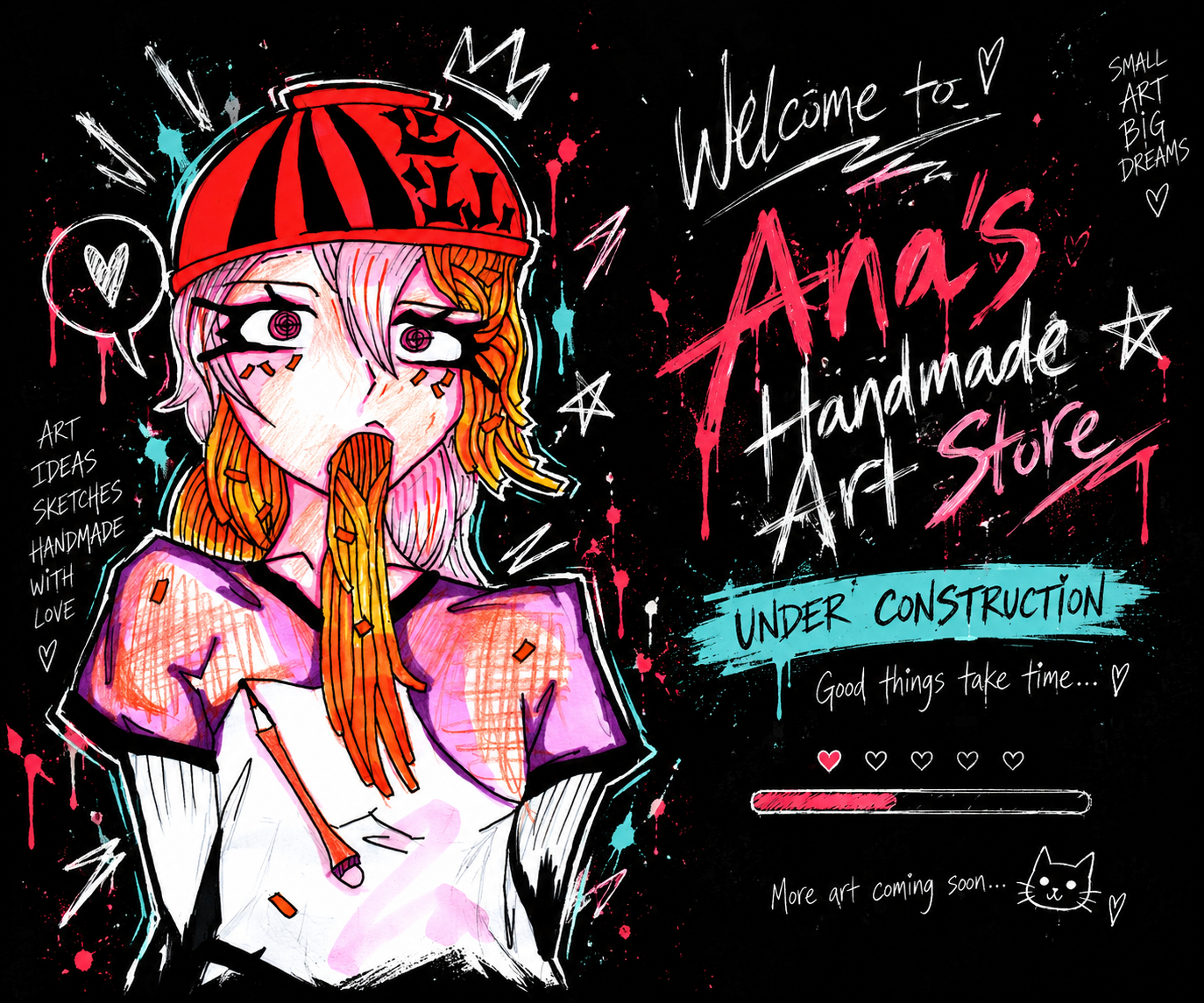 Ana's Handmade Art Store artwork on a black illustrated background